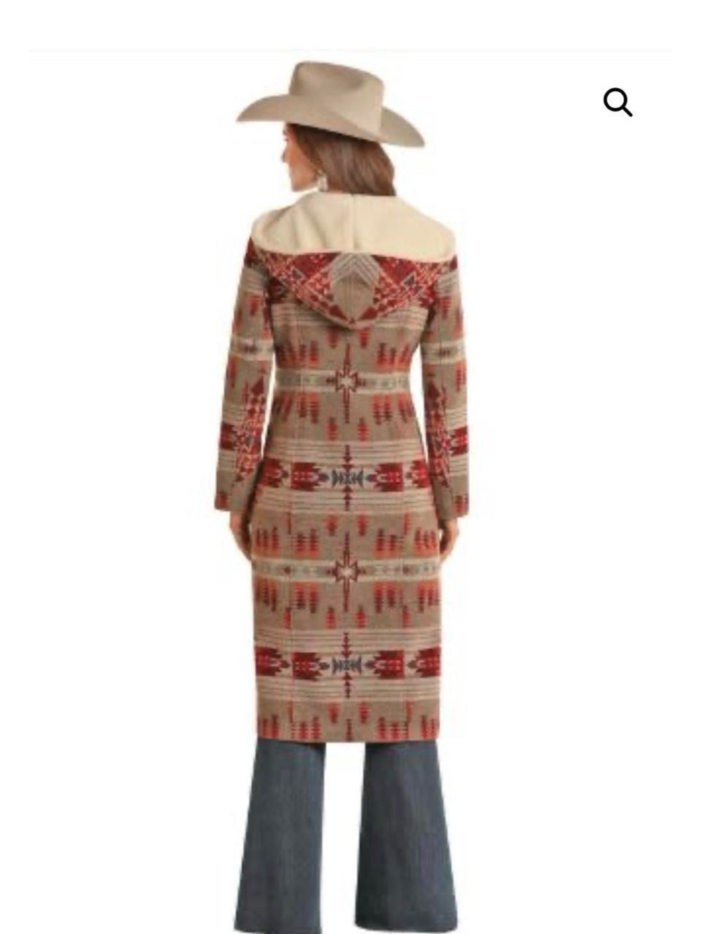 POWDER RIVER® WOMENS Ranch Western AZTEC PRINT LONG WOOL Blanket COAT HOOD M